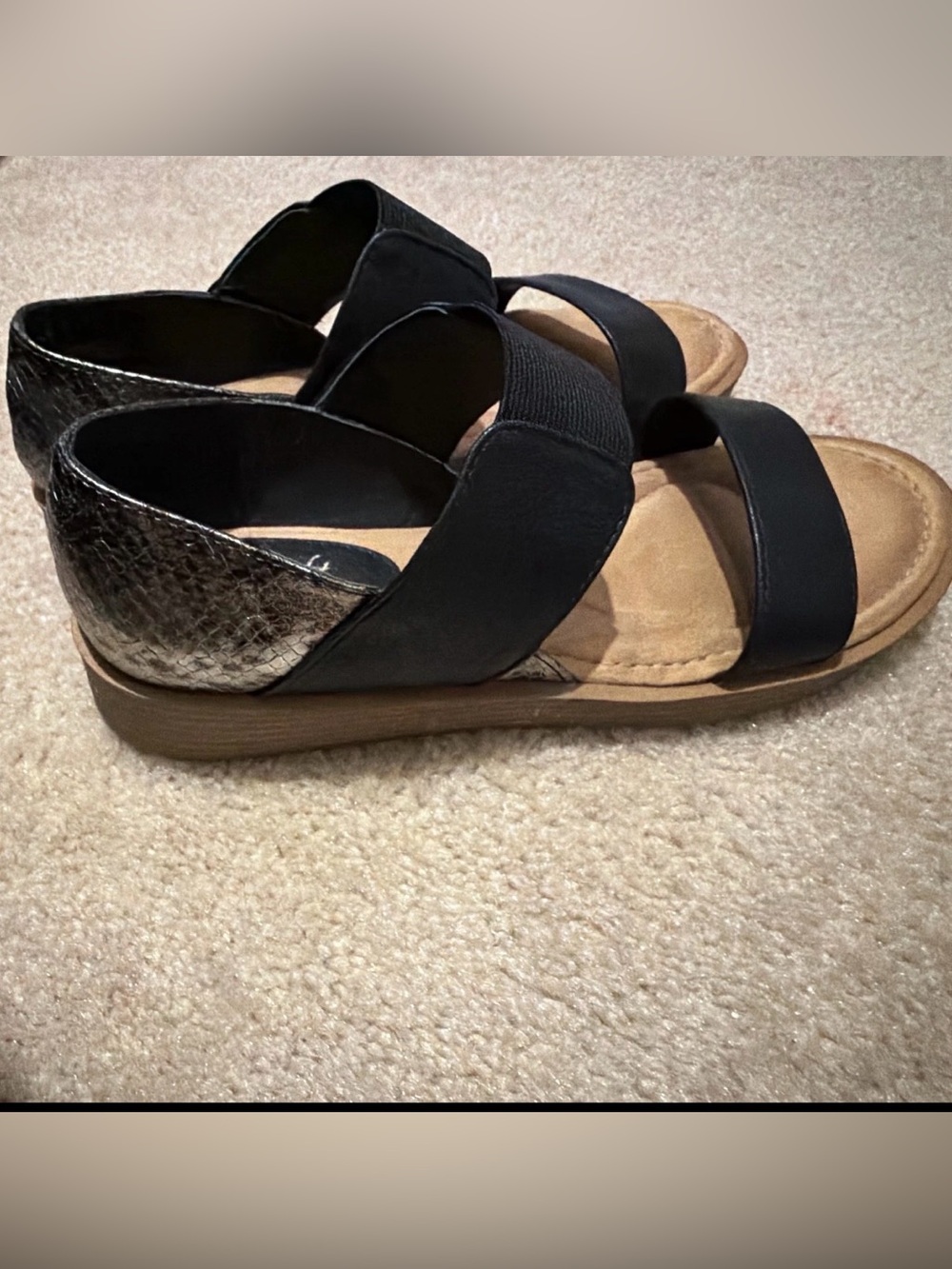 Women's Black Sandals with snake skin  Heel Accent